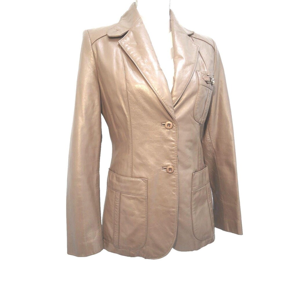 VTG 70s Etienne Aigner Leather Jacket Blazer 8 S Small Taupe Brown Horsebit Logo